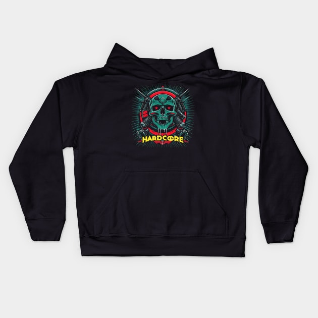 Hardcore Skull Design Kids Hoodie by TaevasDesign